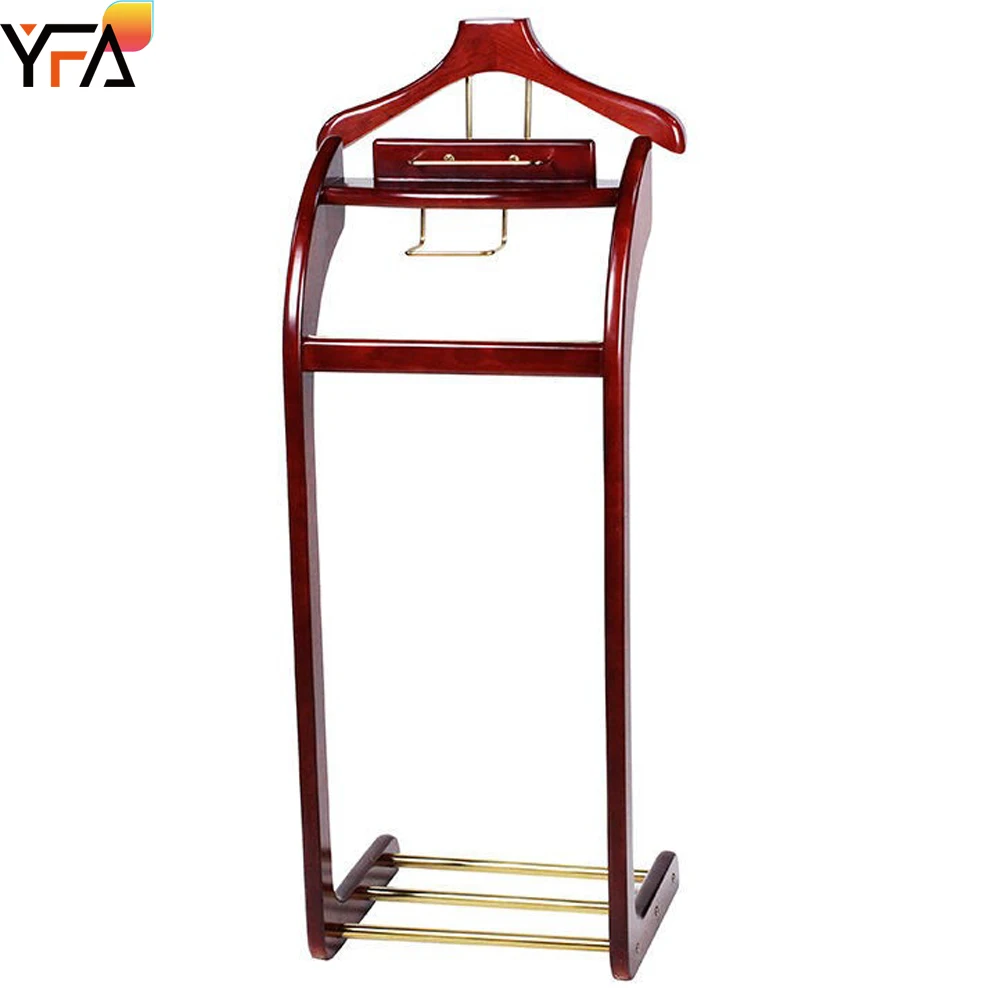 Solid Wood Floor Hanger Valet Rack Trouser Bar Tie Bar & Shoe Rack Mahogany Hotel Coat Rack for Hallway Entryway Bedroom