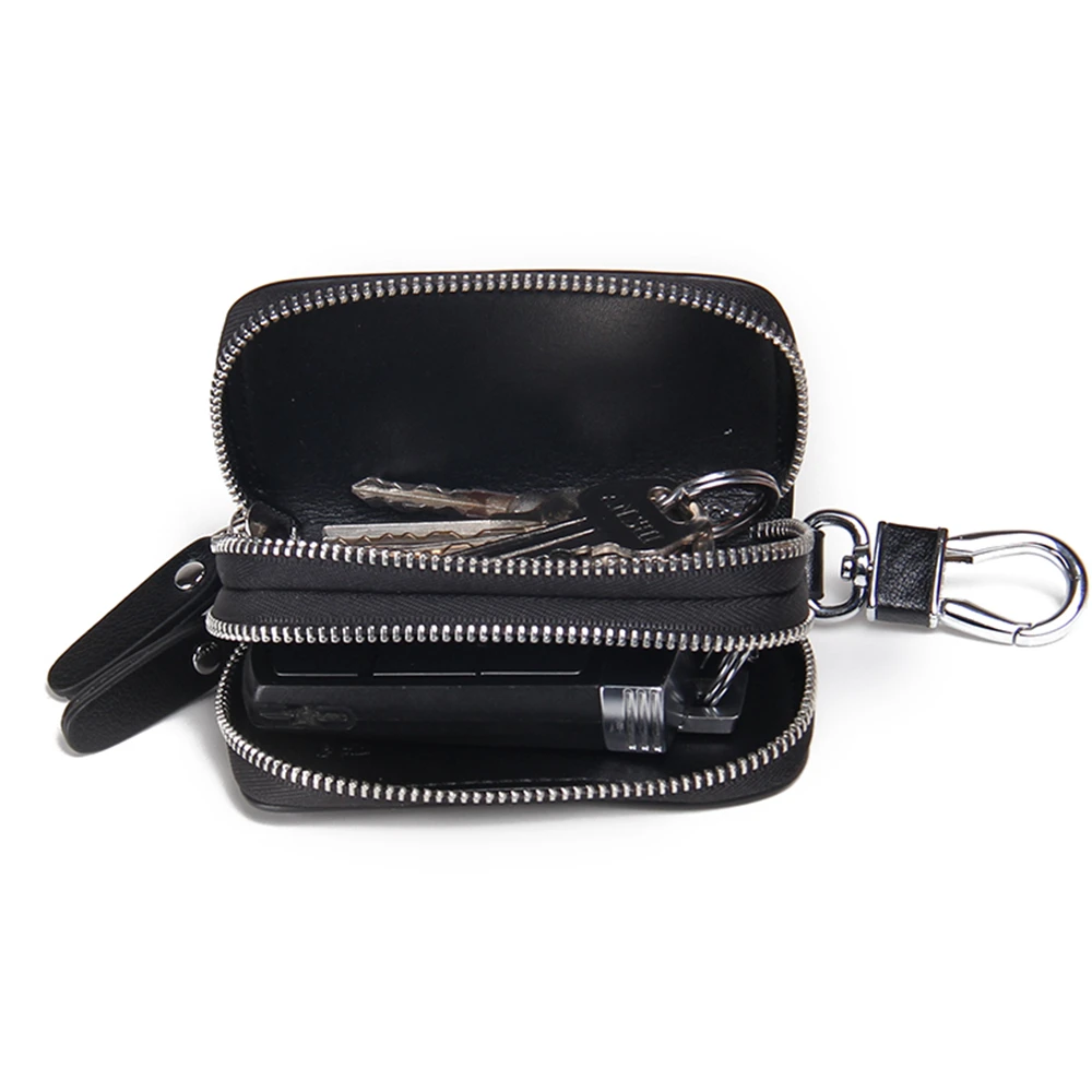 design your own logo wholesale New Double Zip Men Genuine Cow Leather car key case holder key chain wallet Car Key Wallets