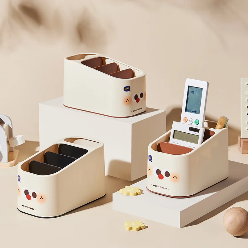 4-Grid Modern Plastic Desktop Storage Box Rectangle Shape TV Remote Control Makeup Brush Sundries Organizer Finishing Container