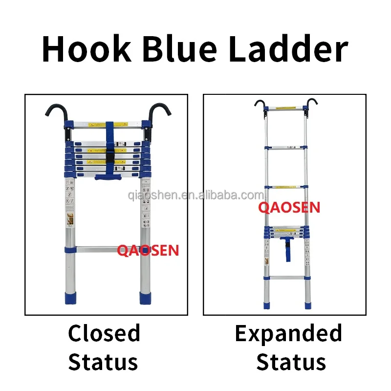 Blue Step Space 30cm 10CM Hook Telescopic Ladder Aluminium Straight Folding Round Feet Balance Bar EN131