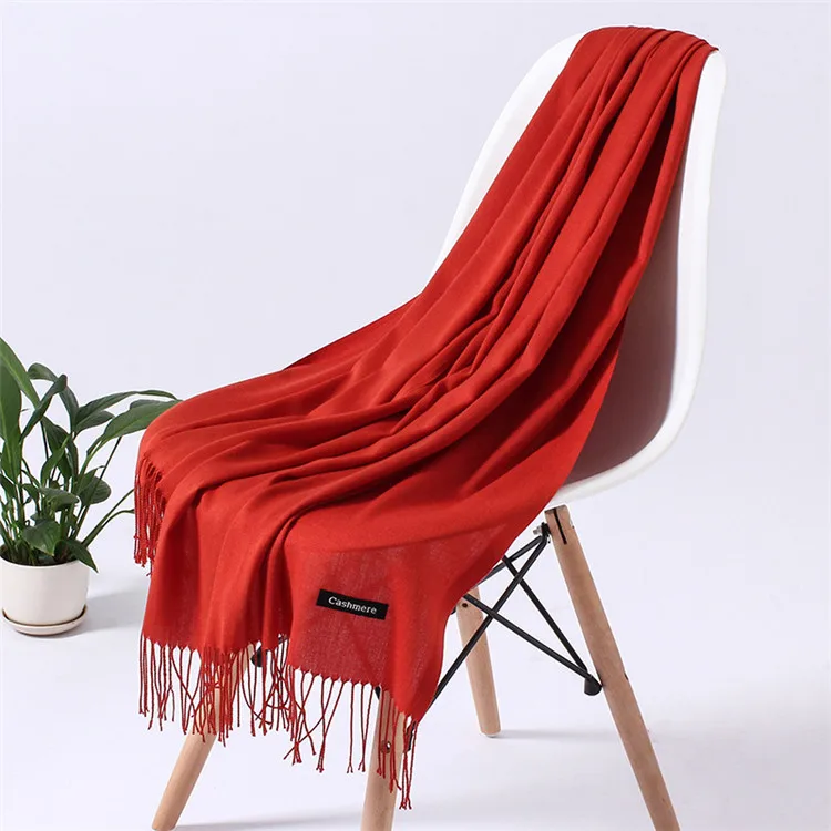 Ladies fashion long thin shawl wraps plain wool red cashmere pashmina winter scarf