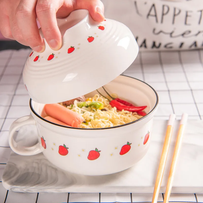 New Design Round Eco Lunch Box Large Porcelain Storage Big Noodle Bowl With Lid