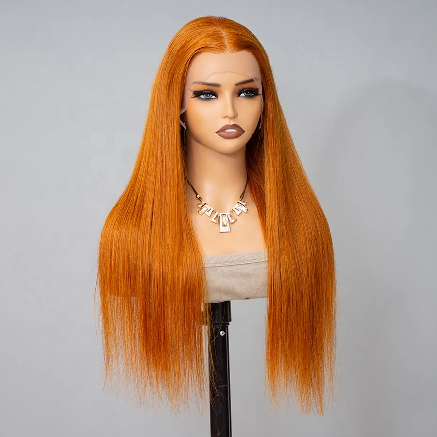 Orange Ginger Color 13x4 Lace Front Wig Straight Pre-Plucked 3D Dome Cap Human Hair Lace Wigs Wholesale
