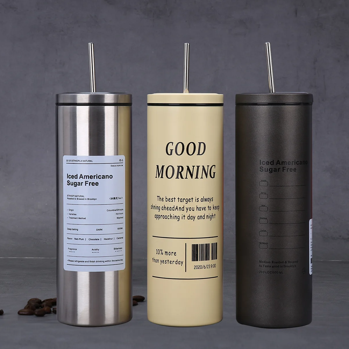 304 stainless steel iced American coffee cup car portable straw  and insulation cup Glass Mugs with Lid Straw for Water Wine