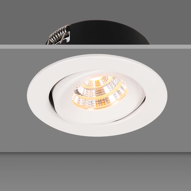 Recessed 2700k round downlight IP44 adjust tilted 568LM aluminum 7w embedded COB led downlights