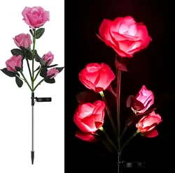 White Solar Powered Garden Flowers LED Realistic Rose Flowers Stake Lawn Lights Waterproof Outdoor for Patio Pathway Courtyard