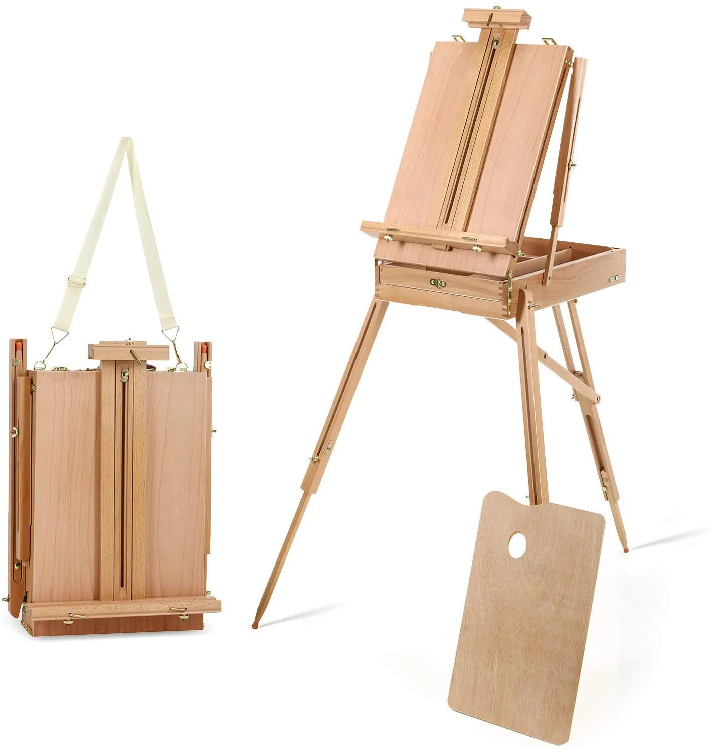 French Style Adjustable Painting Easel Art Easel With Storage Sketch Box with Wooden Pallet