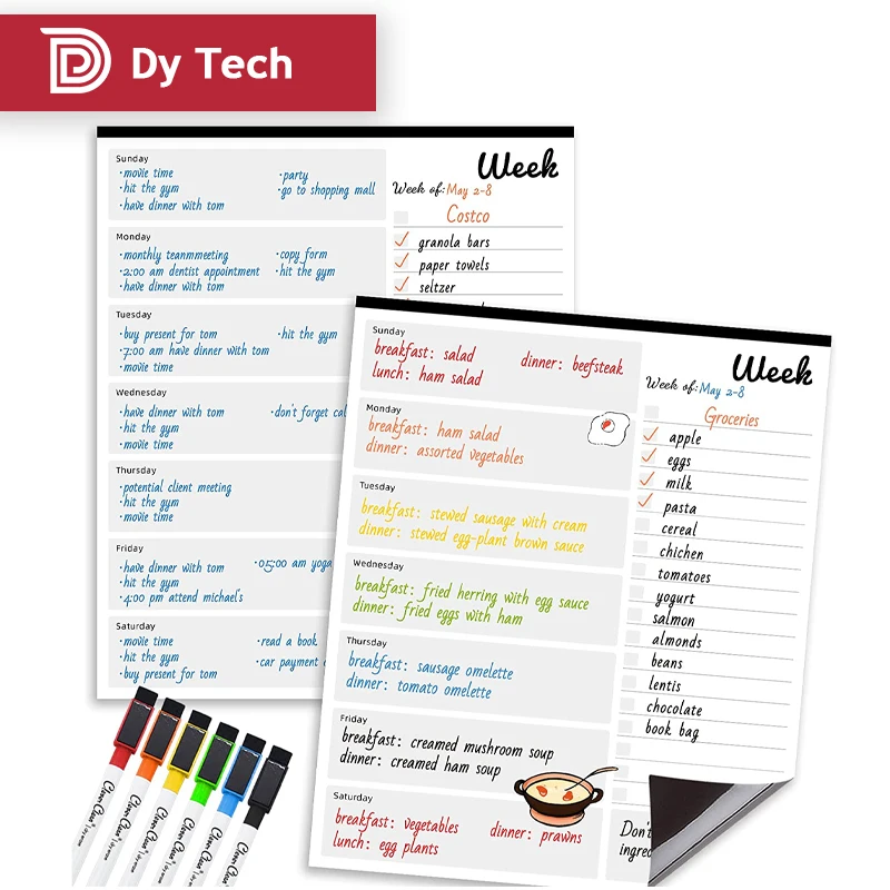 Custom magnetic weekly planner dry erase calendar whiteboard for fridge 2 pcs with extra fine point markers included