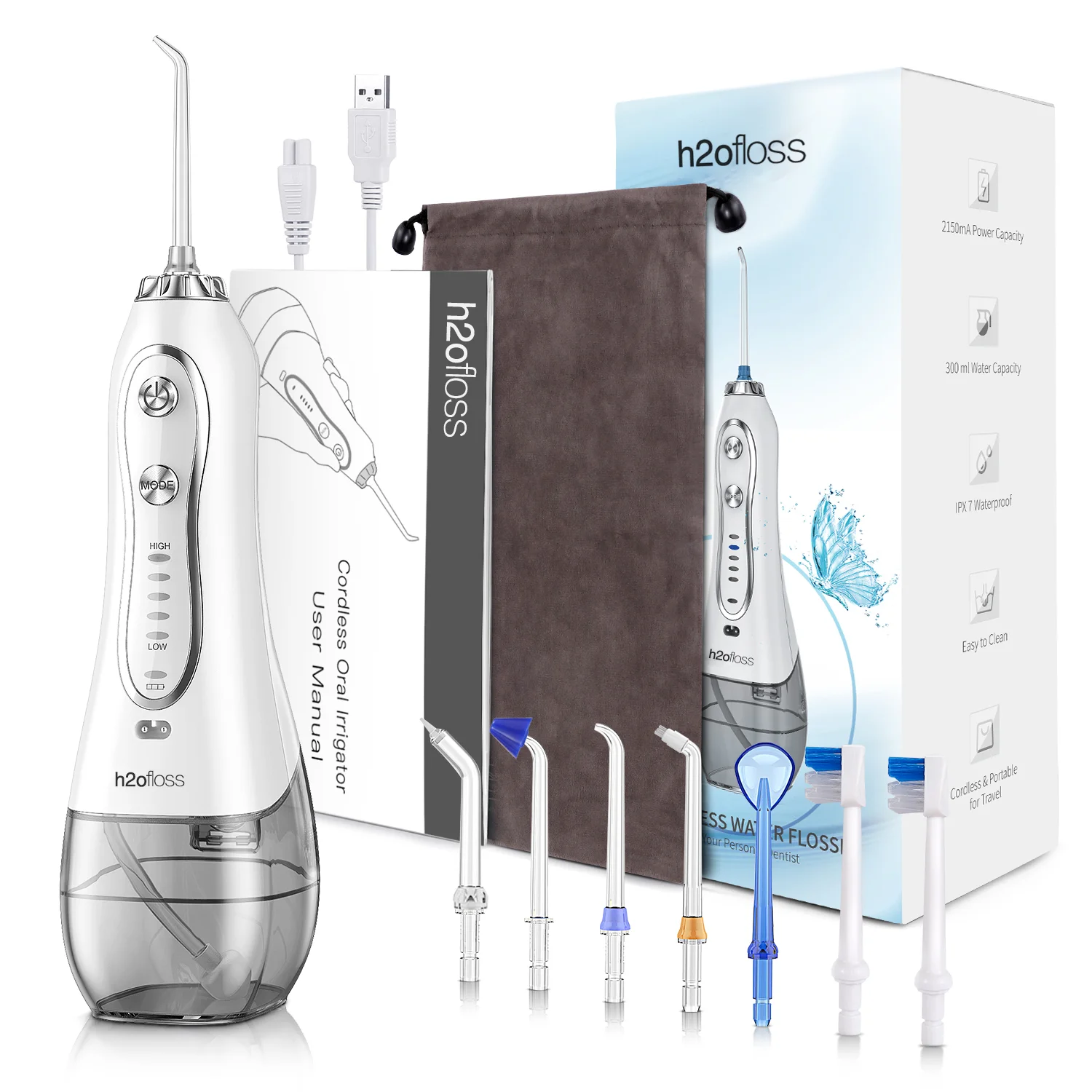 H2ofloss Electric Power Dental Floss Teeth Clean Wireless Oral Irrigation water flosser