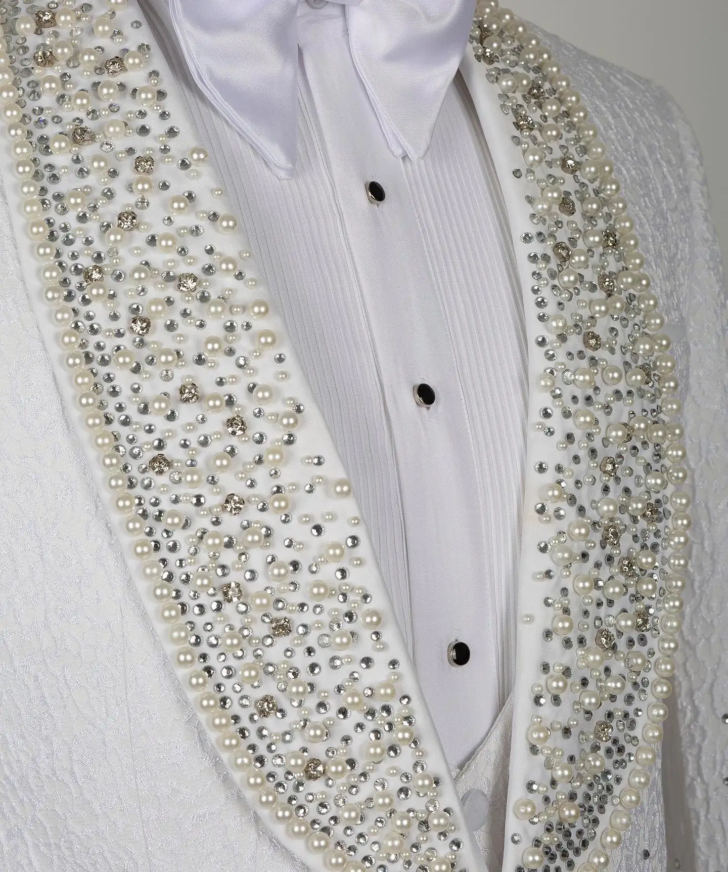 Pearl Ornament Tuxedo Groom Business Party Male Suit Slim Fit Blazer Formal Prom Clothes Men Wedding Suits