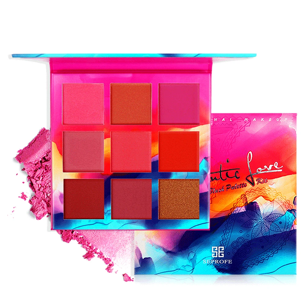 Private Label 9 Colors Long Lasting Waterproof Blush Powder Matte Palette Cosmetics Shimmer Blush Palette