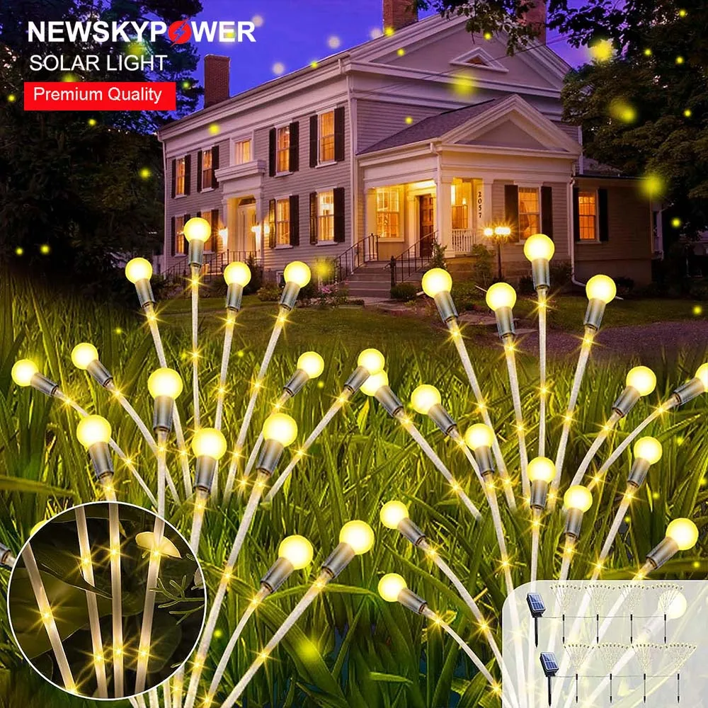 Sway By Wind Solar Panel With 32-LED Bulbs Solar Firefly UV Waterproof IP65 1200mAH Lithium Battery Garden Decorative Lights