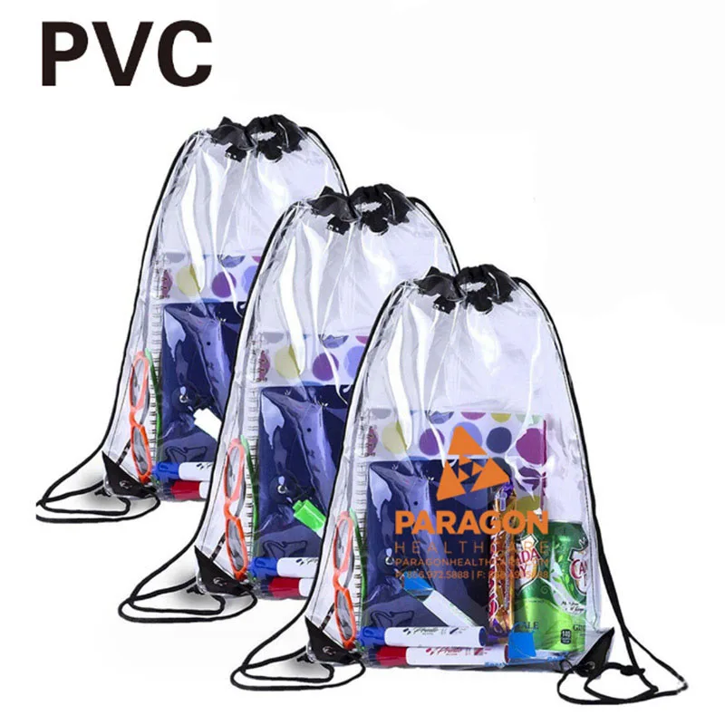 M2547 Custom Print Logo Transparent Plastic Clear Drawstring Bag Waterproof PVC Drawstring Backpack for Stadiums Sporting Events