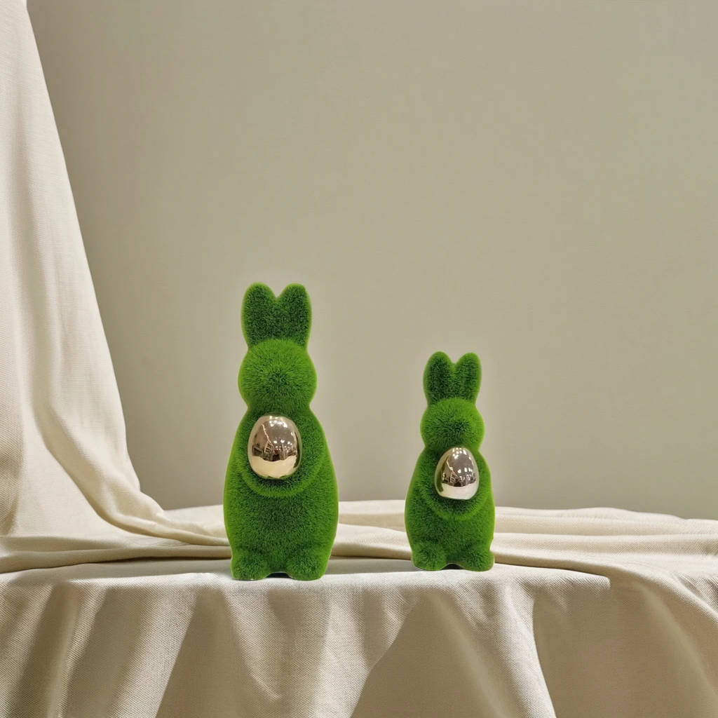 Easter Rabbit with velvet and flocking  Figurines Kids Gifts Table Accessories  decaorative objects