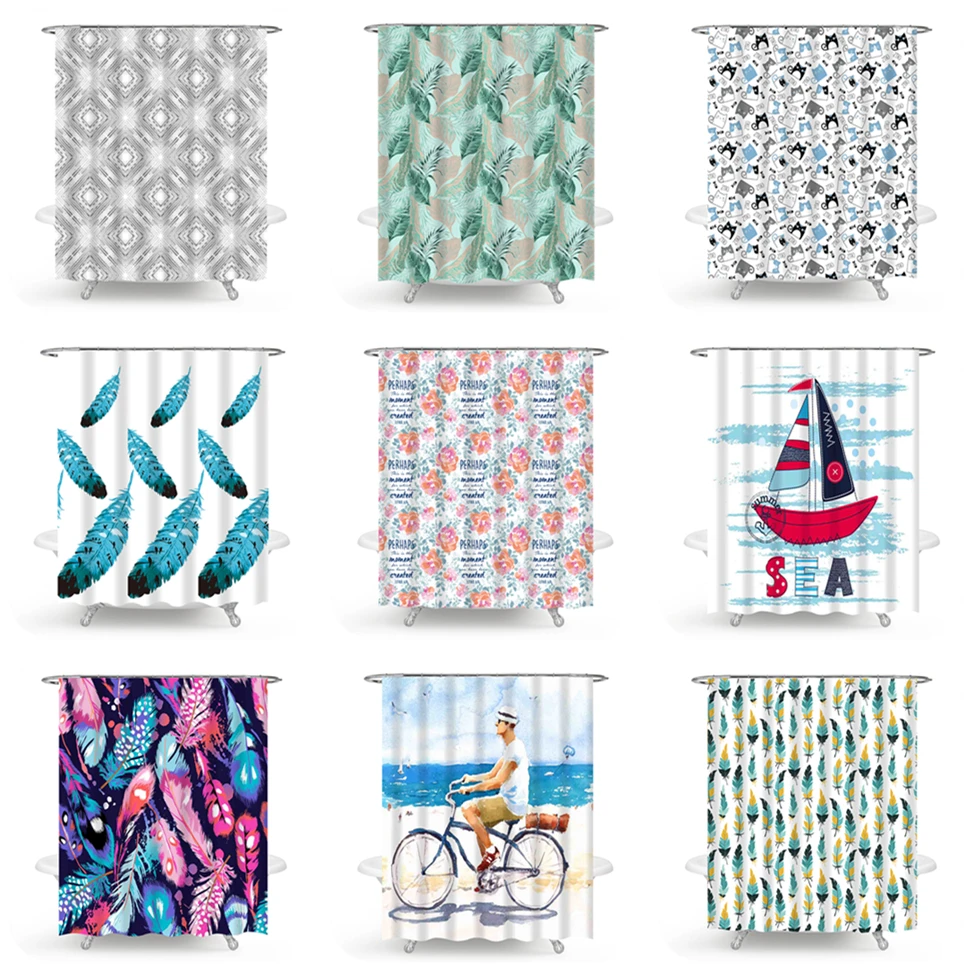 Hotel Quality Grey Waffle Weave Heavy Duty Embroidery Jacquard Fabric Shower Curtains