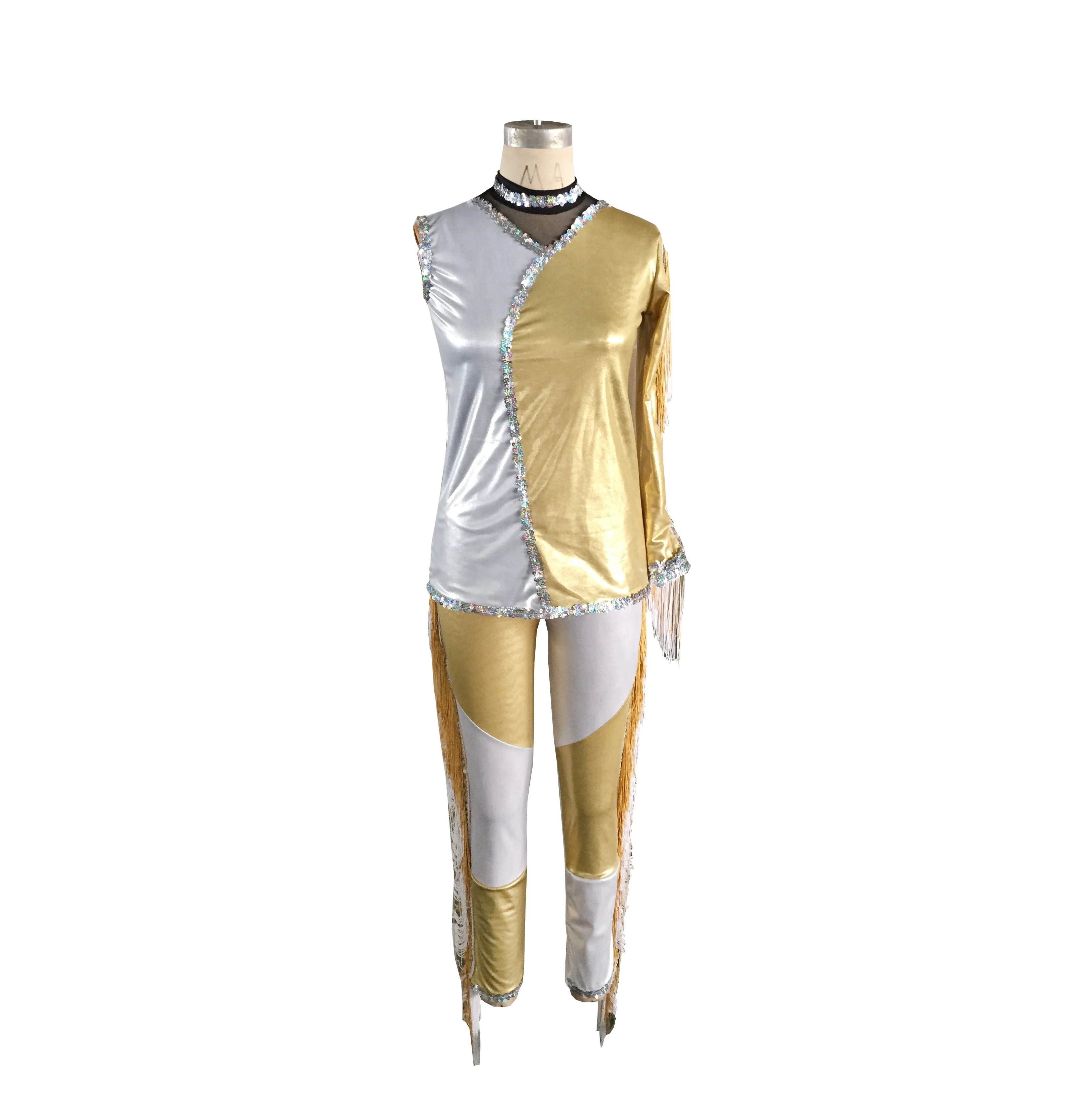 shiny foil dance boy style wear sequin gold white tassel dance costume Crazy alien man stage performance jazz dance wear