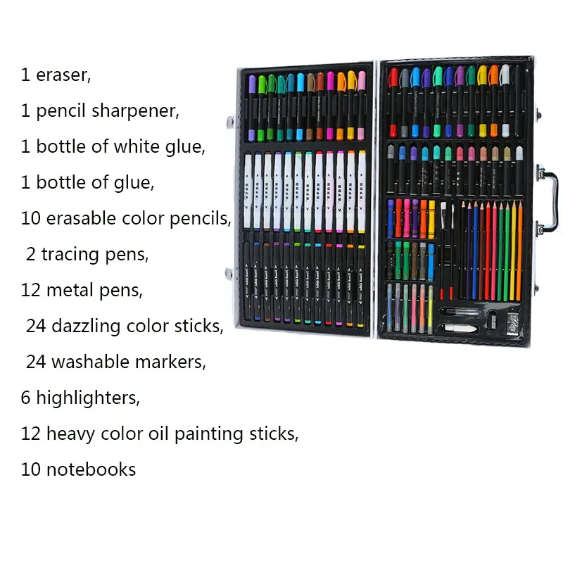 Deluxe 104pcs painting watercolor pen highlighter erasable pencil marker Children gift painting art Set