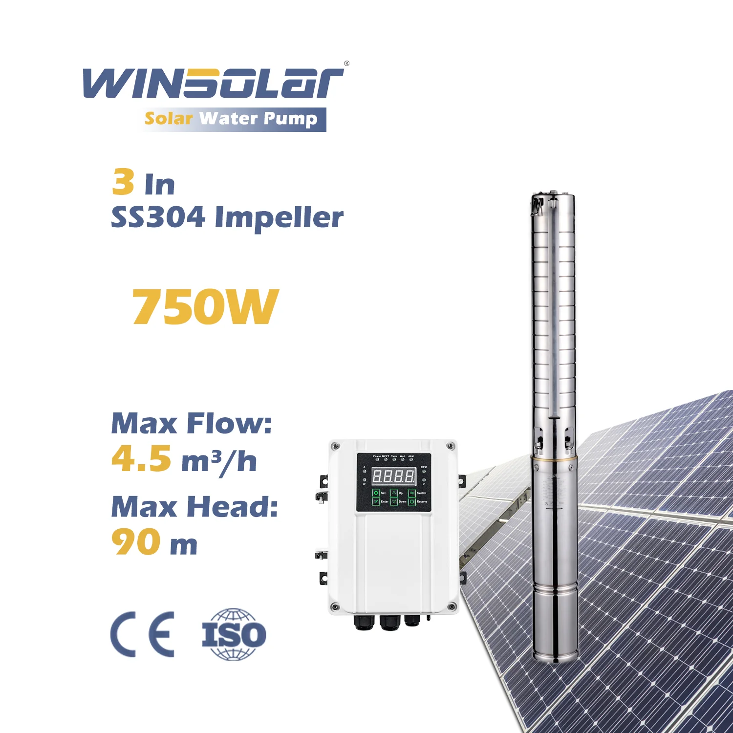WINSOLAR 96V 750W 1HP Underground Water Motor Pump DC Solar Powered Well Water Pumps