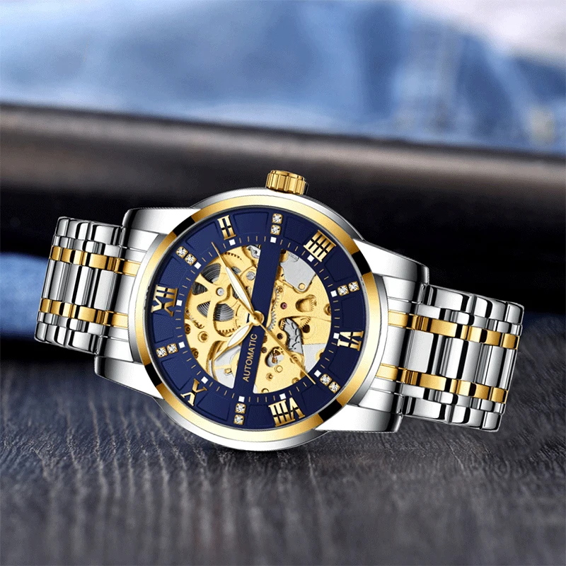 Automatic Mechanical Fashion Steel Belt Custom OEM Mens Golden Watches