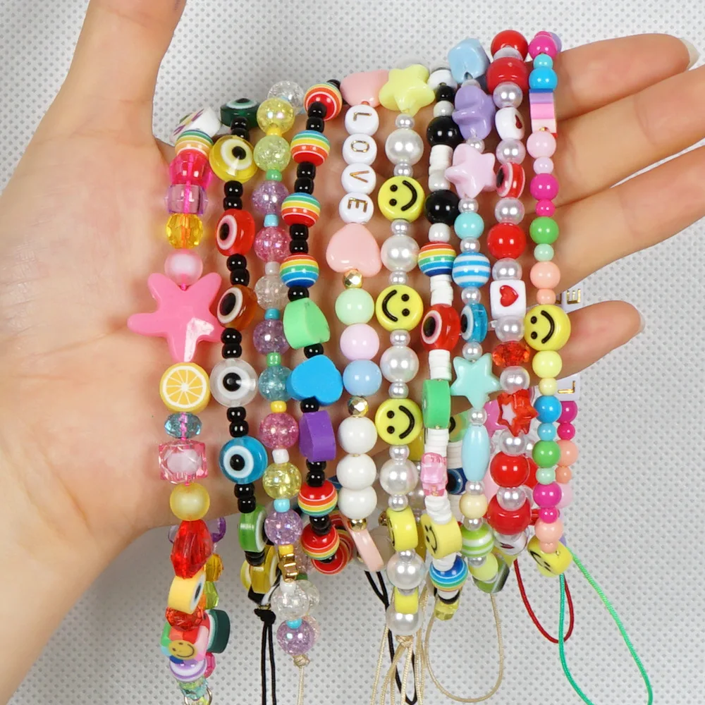 
Ready To Ship Fashion Phone Chain Straps Accessories Charms For Phone Case Acrylic New Pearl Beaded Phone Charm 