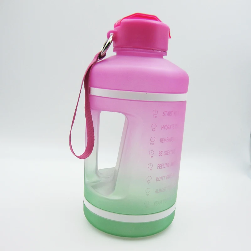 bpa free custom logo Plastic Motivational 1 gallon water bottles Water Bottles Gym jug with straw and rope