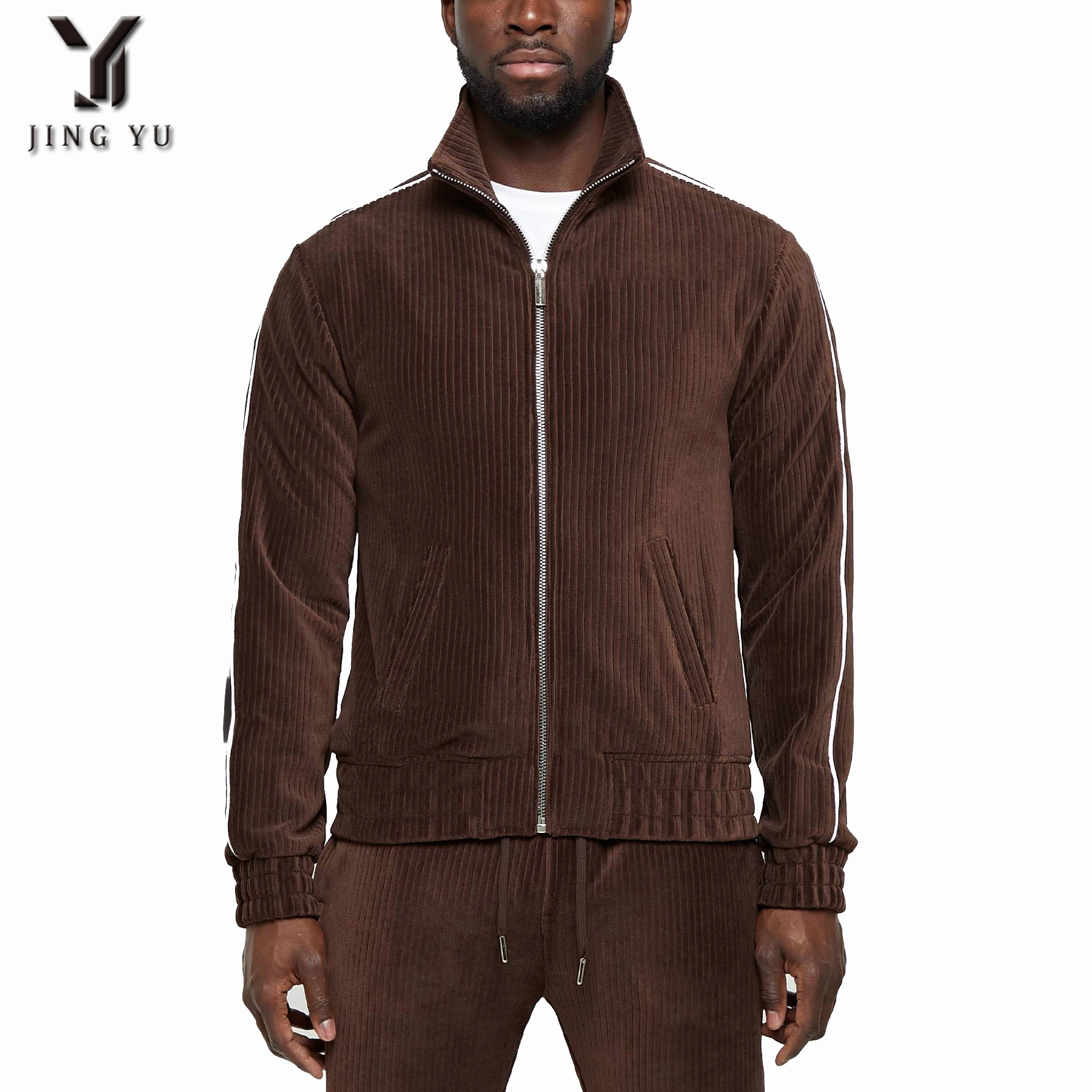 wholesale manufacturer vintage designer brown ribbed velour custom track jacket man