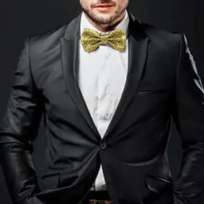 2024 Wholesale Shining bow tie for performance activities sequin PU adjustable wedding Christmas Cocktail party bow ties for men