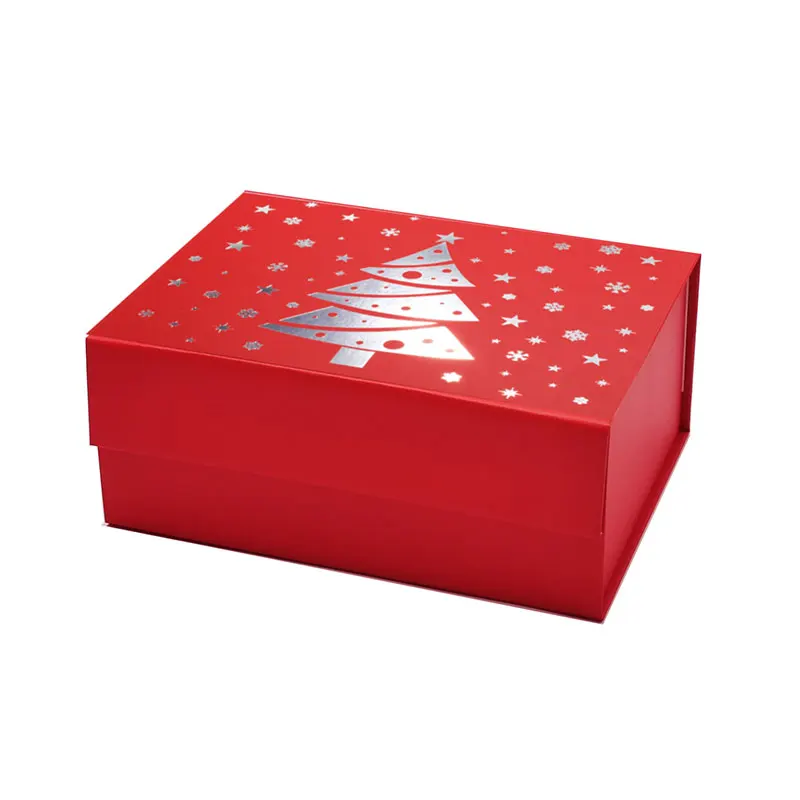 Custom changeable ribbon style red luxury rigid Christmas eve gift boxes for sale