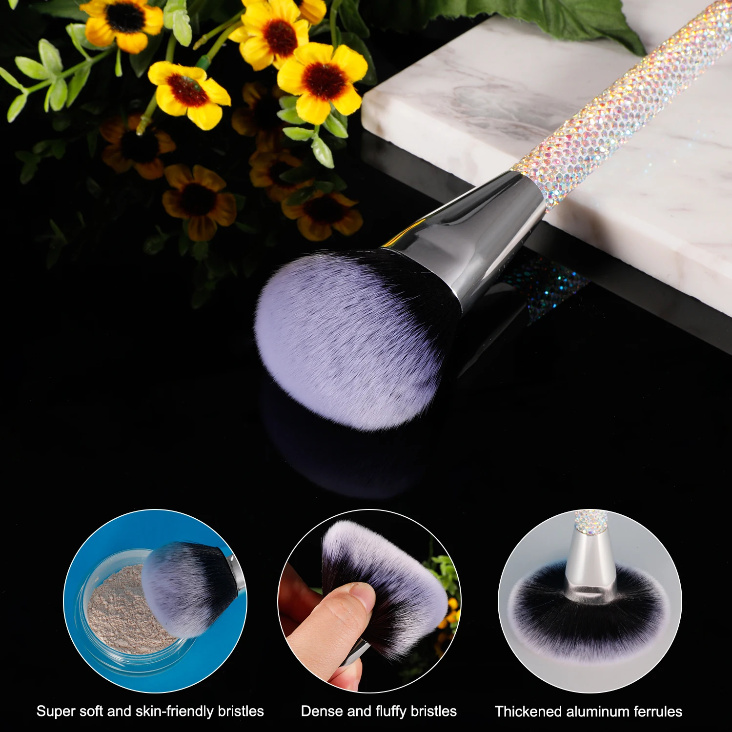 Gracedo Bling Makeup Brush Diamond Encrusted Crystal Luxury Shiny Glamorous Brush Jewel Sparkling Dazzling Diamond Makeup Tool