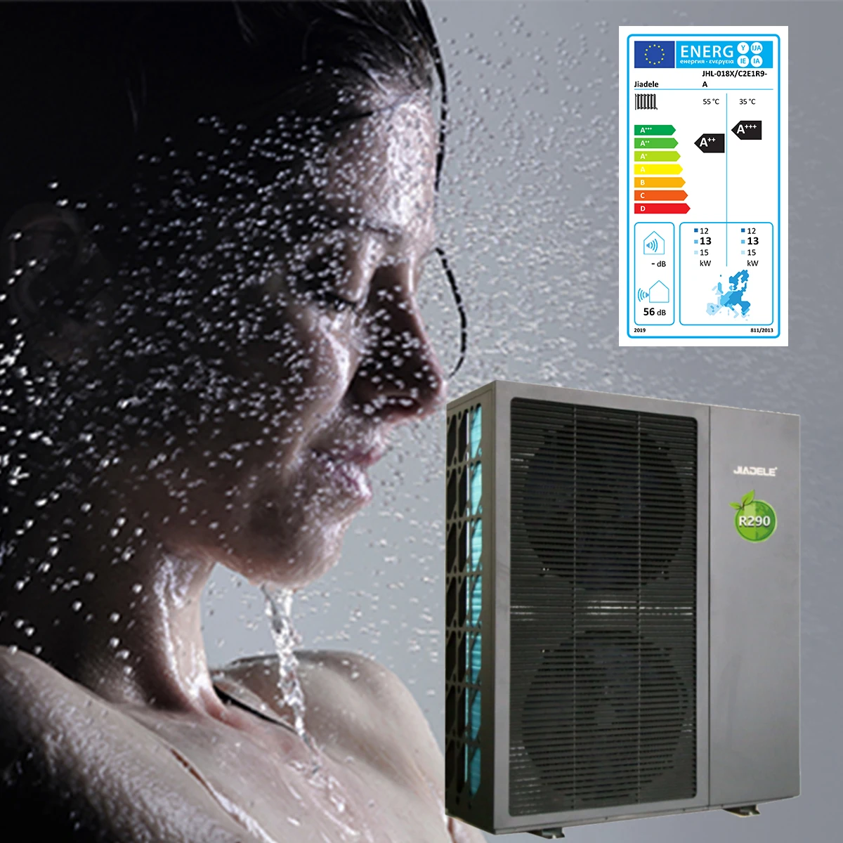 JIADELE R290 Monoblock Heat Pump Bolier Air To Hot Water DC Inverter EVI Wall Mounted Electric Solar Heat Pump Water Heaters