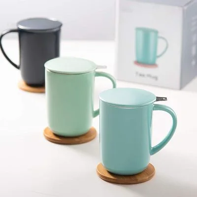 Large 16oz Ceramic Tea Mug with Infuser Lid Single Cup for Loose Tea Brewing 500ml Capacity for Coffee Set Teaware Steeping Cups