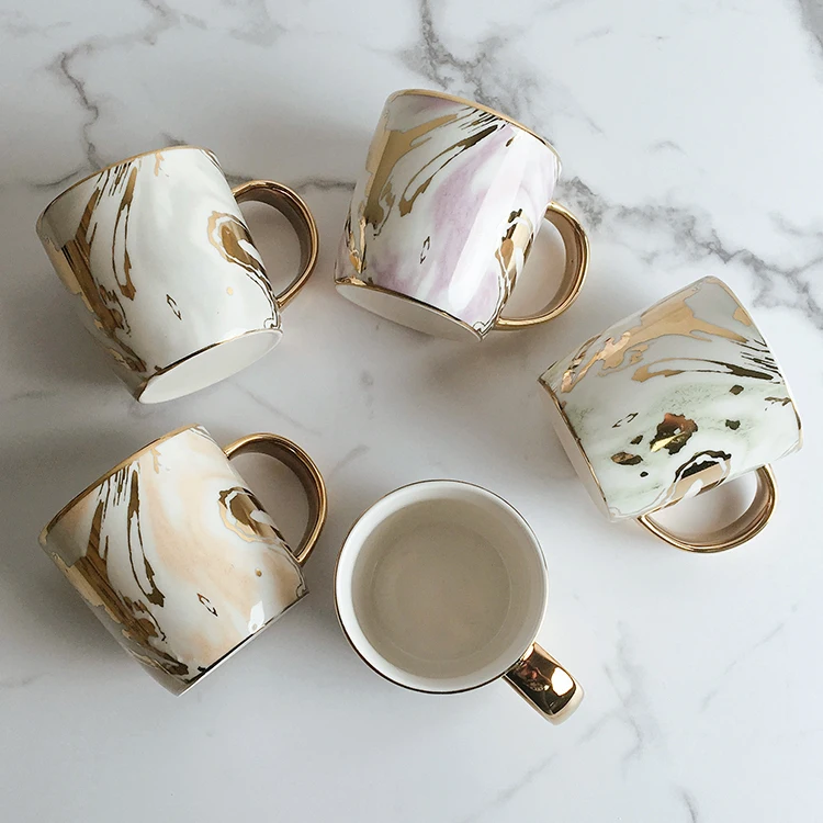 Nordic ceramic coffee mug gold handle ceramic cup custom logo