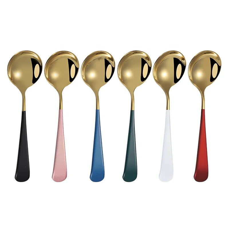 Wholesale New Korean Style Gold Plated Stainless Steel Dinner Spoon round Coffee Cupping Round Spoon