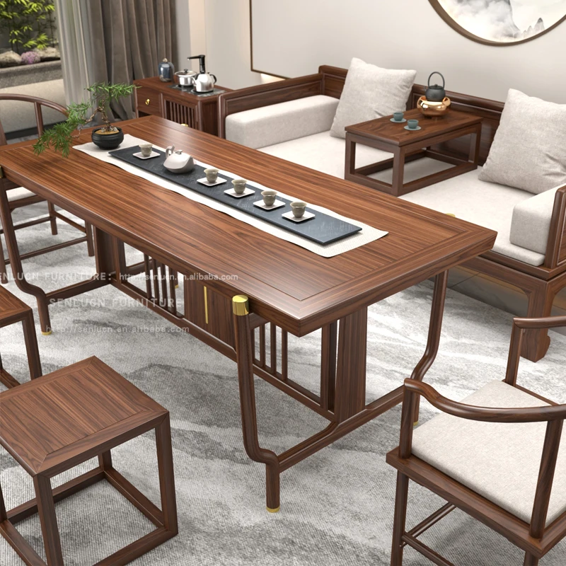 Wujinmu Arhat Bed, Tea Table and Chair Combination, Solid Wood Tea Room,living Room, New Chinese Style Sofa Bed,white Wax Wood,