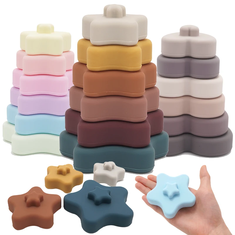 The New Design Baby Teether Star Stack Toy Is Suitable For Exercise Baby Sensory Silicone Puzzle Molar Toy