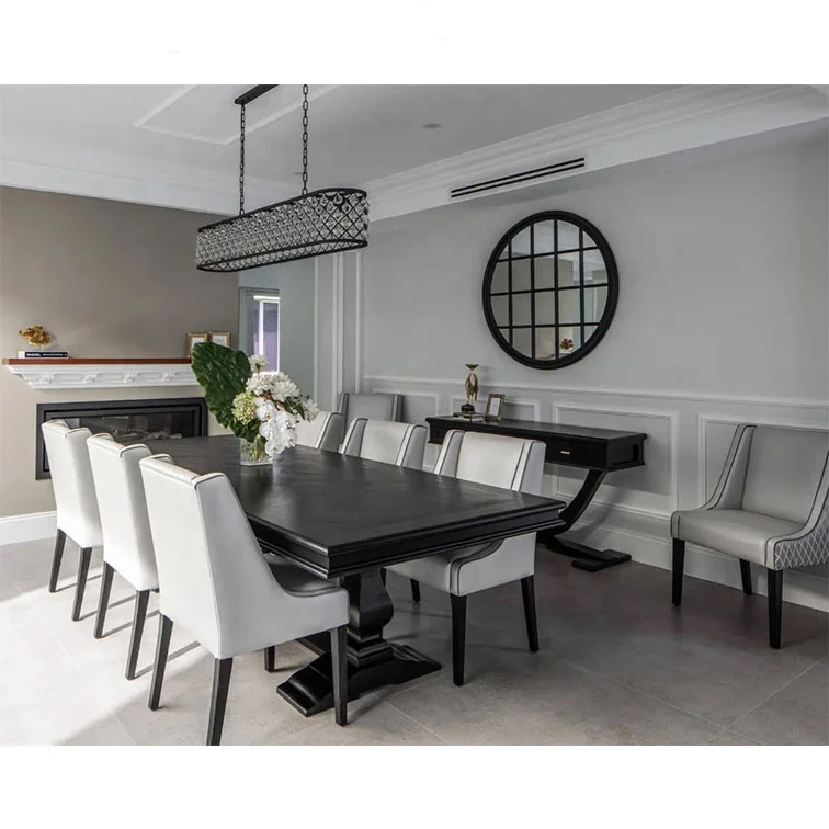 High quality French solid wooden long black Rectangle Parquet dining table designs