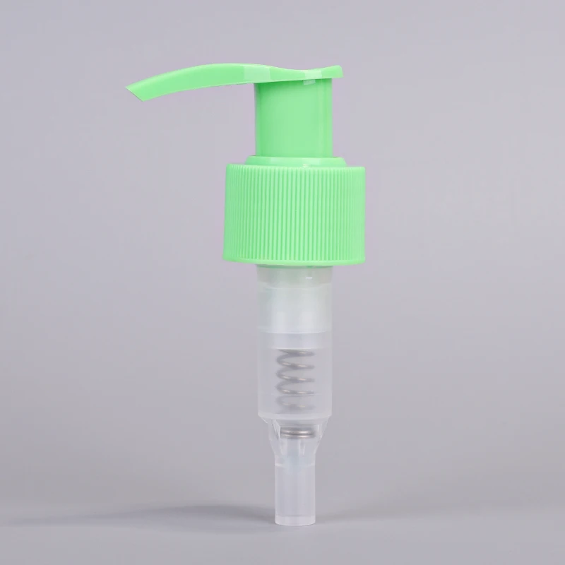 green color lotion pump 24/410 with clip for soap dispenser pump with aluminium ribbed sprayer pump