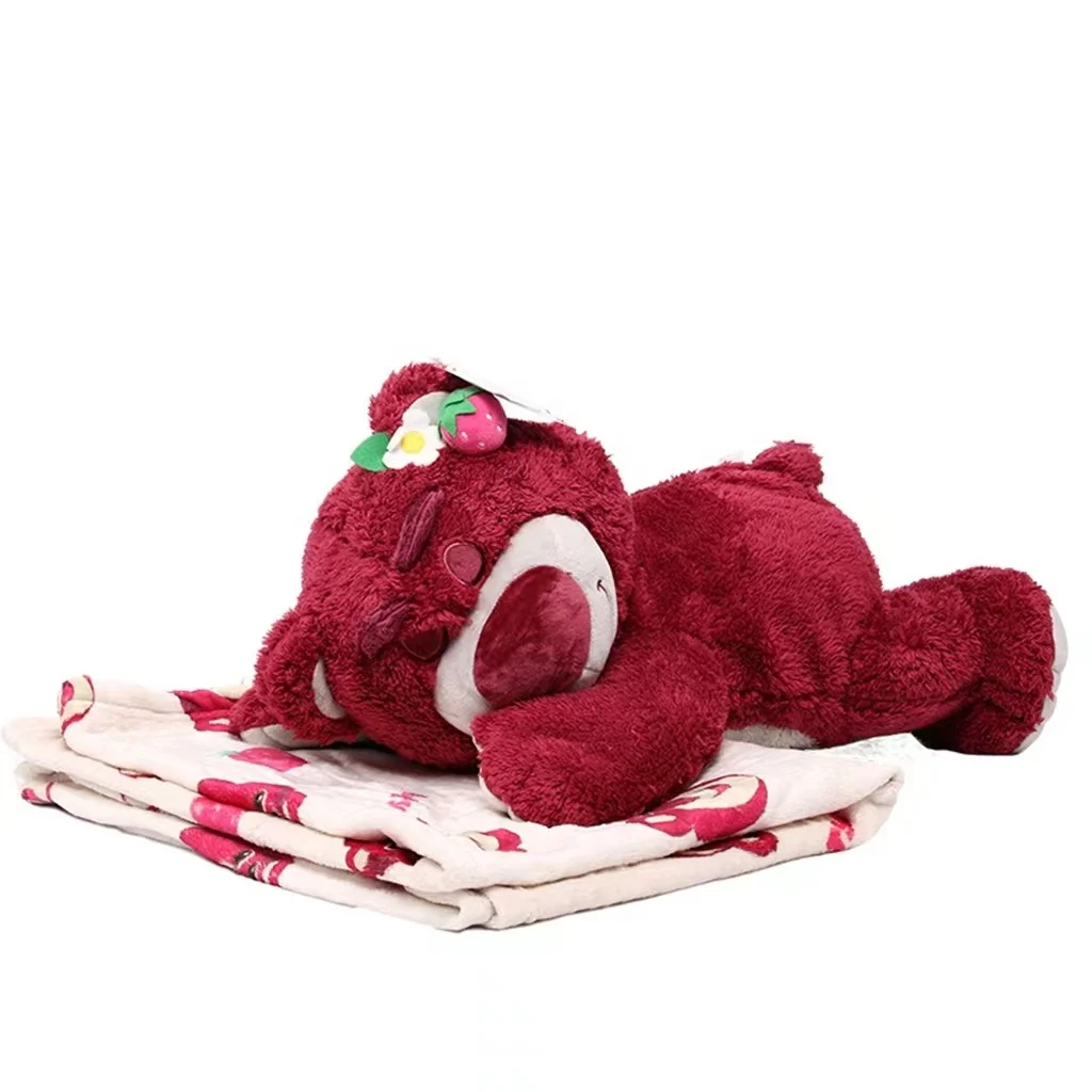 2024 Hot Sale Children Stuffed Animals Plush Blanket Toy Story Cartoon Character Strawberry Bear Plush Pillow Blankets