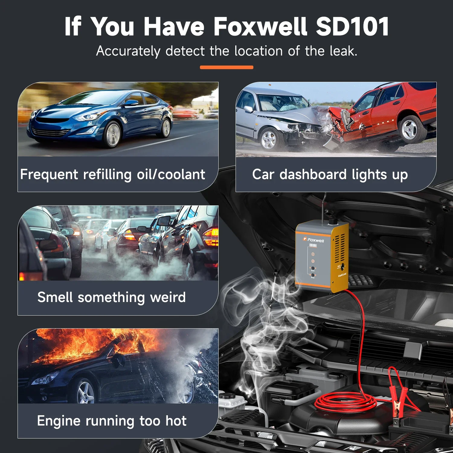 Foxwell SD101 Car Smoke Leak Detector EVAP Vacuum Leakage Diagnostic Tool DC12V Fuel Pipe Leak Locator Auto Leak Smoke Detector