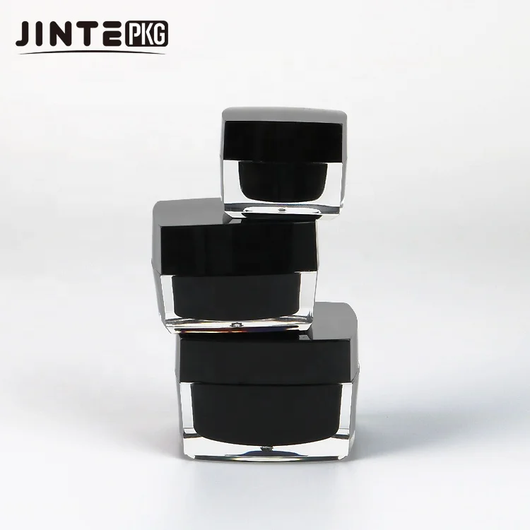 15g 30g 50g Cosmetic Square Shape Black Acrylic Jar Container Elegant Empty Cream Jars