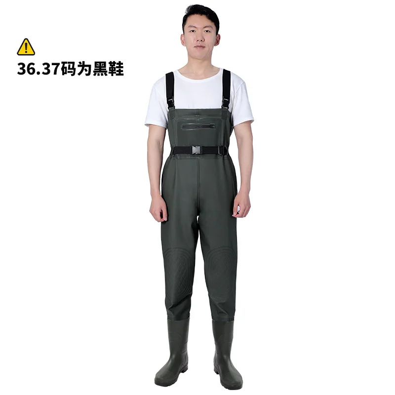 Unisex Breathable  Adjustable Fishing Waders Waterproof Chest Waders Fishing Trousers With Oxford Rain Boots And Zip Pocket