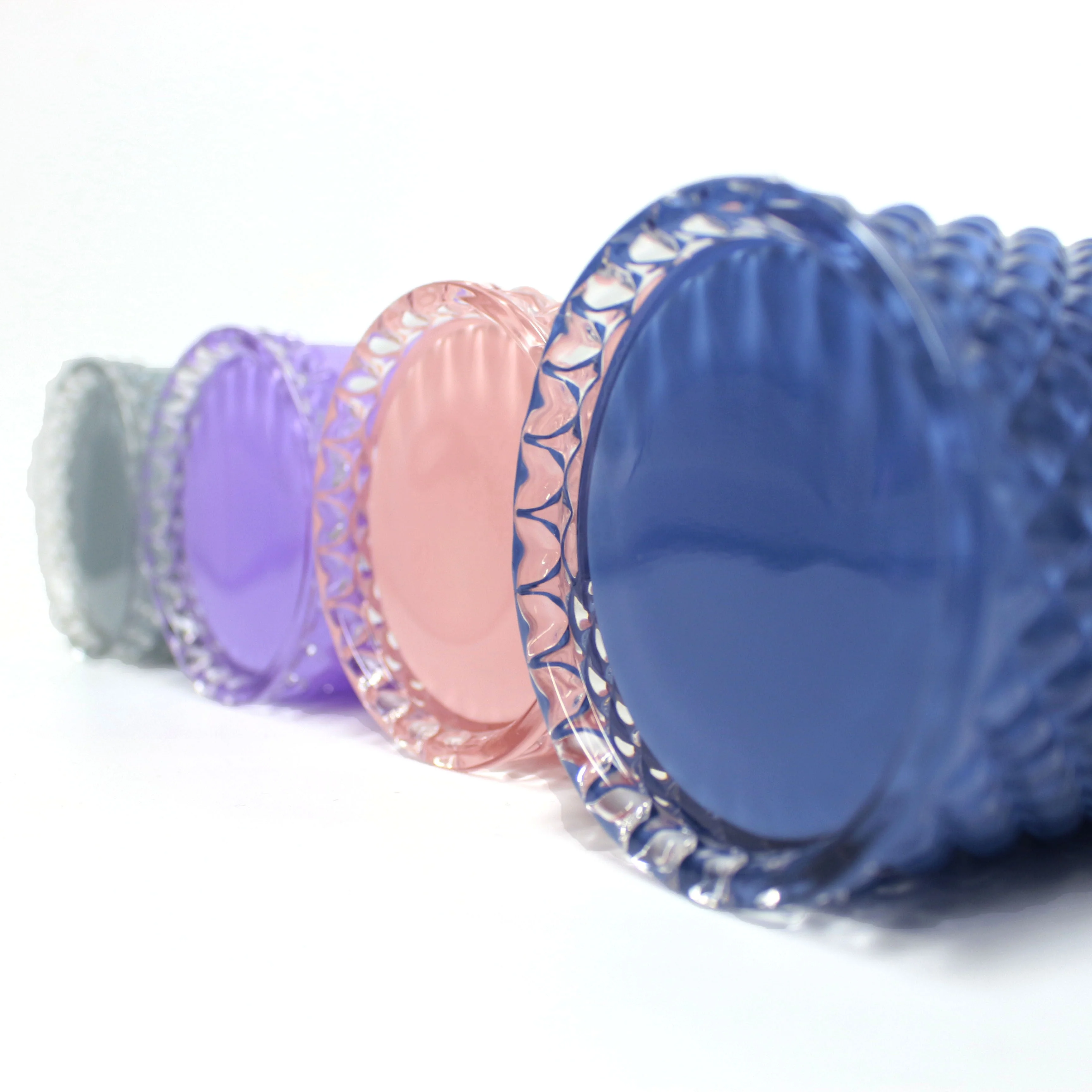 FengJun empty unique geo diamond customized Color embossed glass candle/candy jars with glass lid decorative candle holder