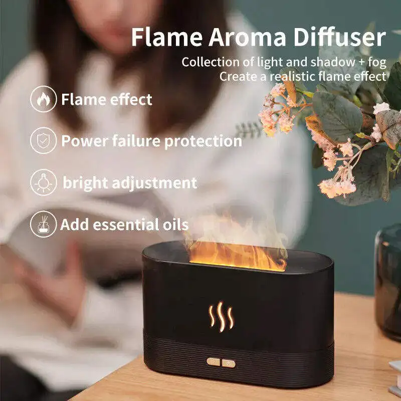 DQ701 3D Flame Humidifier Diffuser 180ML DQ701A Single Color RGB Colors Livingroom Bedroom Home Decor Light Aromatherapy
