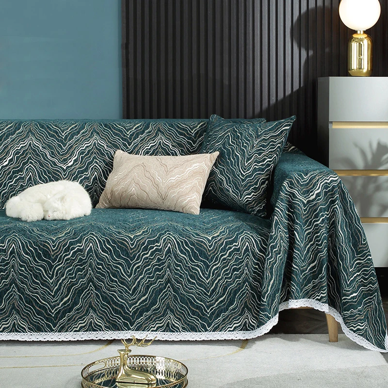 Mulan Jacquard Chenille Sofa Blanket Cover Striped Modern Bed Cover Throw Lace Decor Towel