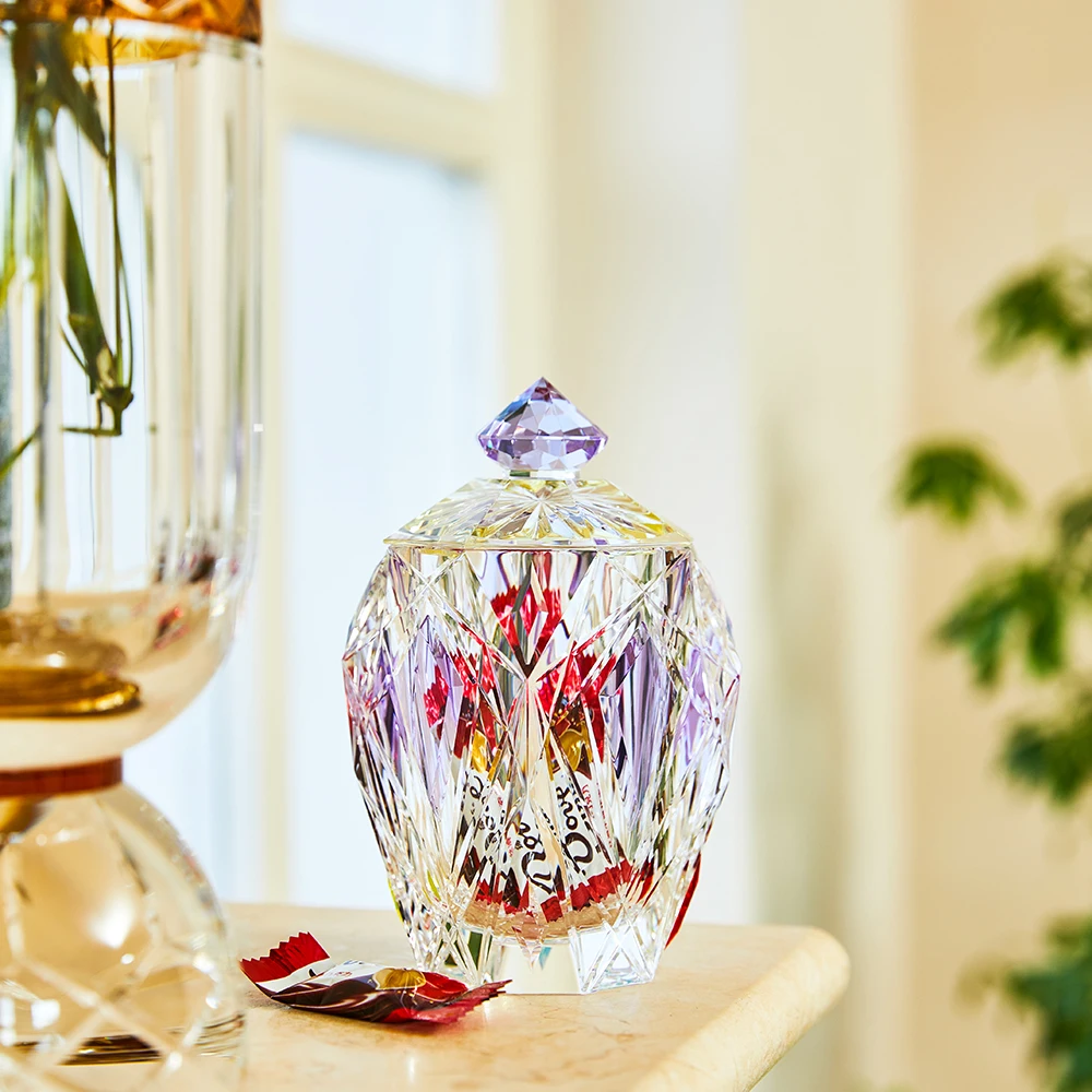 Quality Assurance Purple Luxury Crystal Jewelry Box Custom Hand Carving Crystal Glass Candy Jar With Gift Box