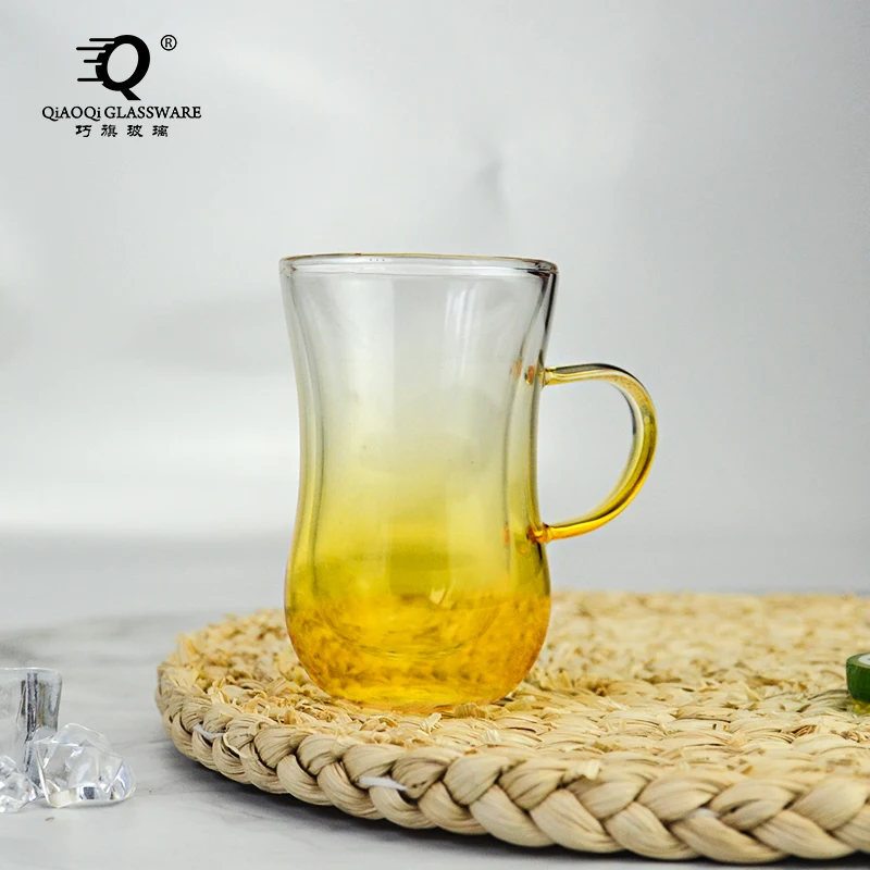 Double Wall gradient color Tea Glassware Juice cup Custom high Borosilicate Glass coffee Cup