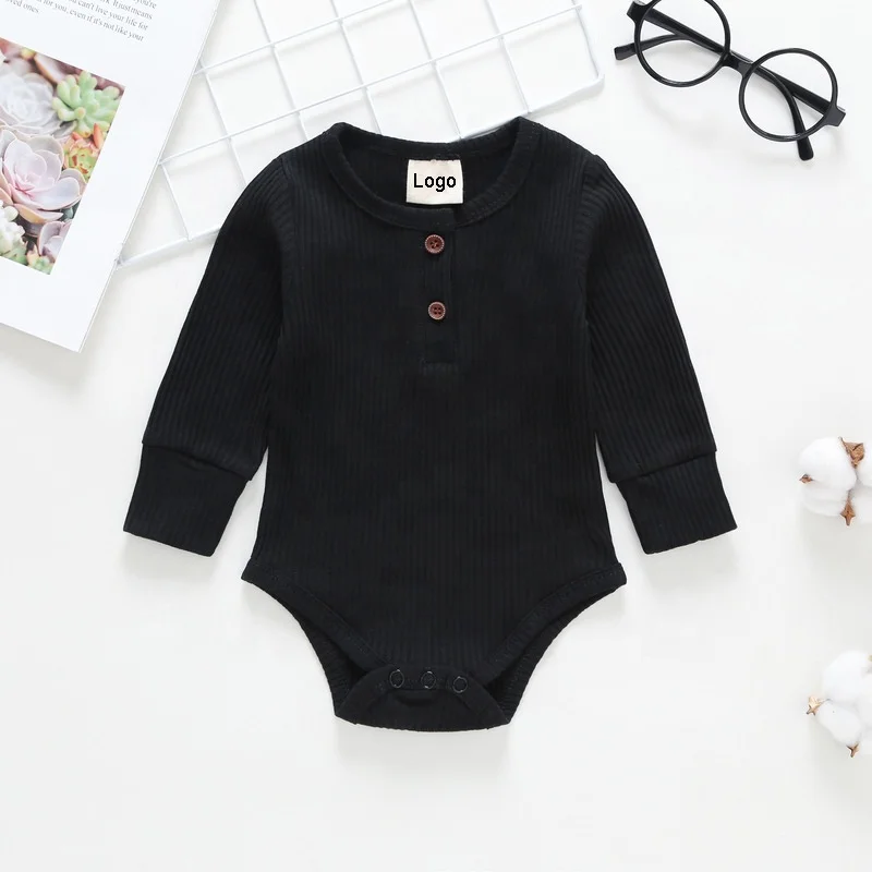 Factory custom wholesale button 3-24 months plain color baby ribbed bodysuit