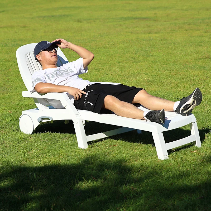 Outdoor White Plastic Deck Chair high quality outdoor waterproof plastic rattan used hotel pool furniture