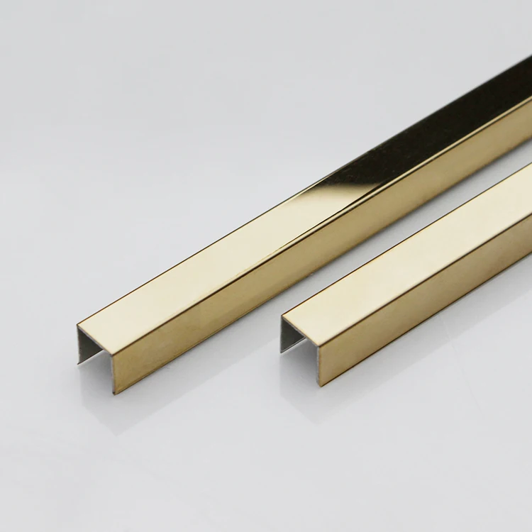 Customized width and thick 201 304 316 316l mirror gold surface ss decorative u channel and t channel