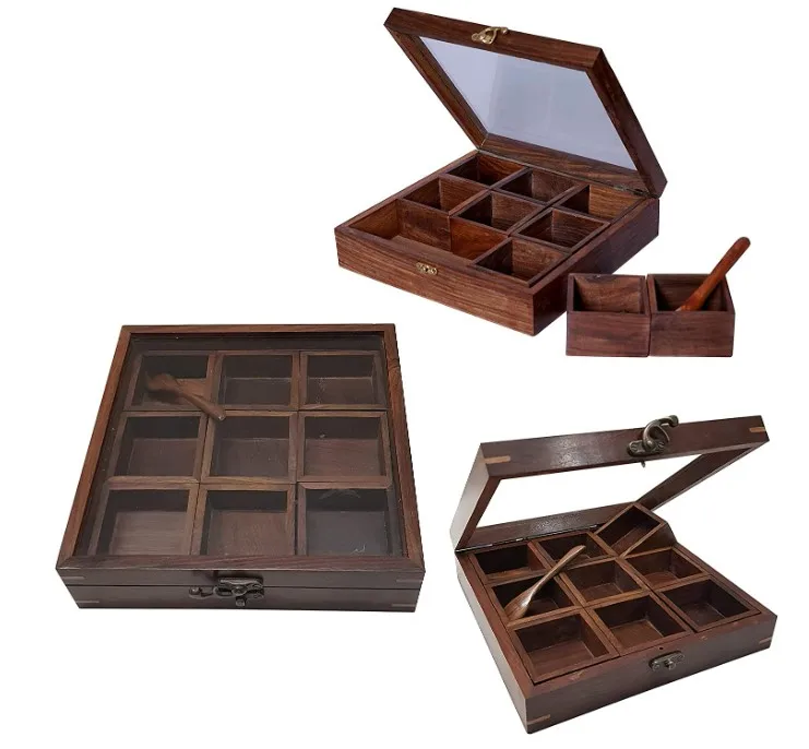 Wooden Spice Box Kitchen & Dining Great 9 Spices storage Boxes
